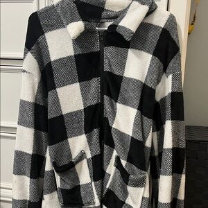 SHEIN Black and White Plaid Teddy Jacket
